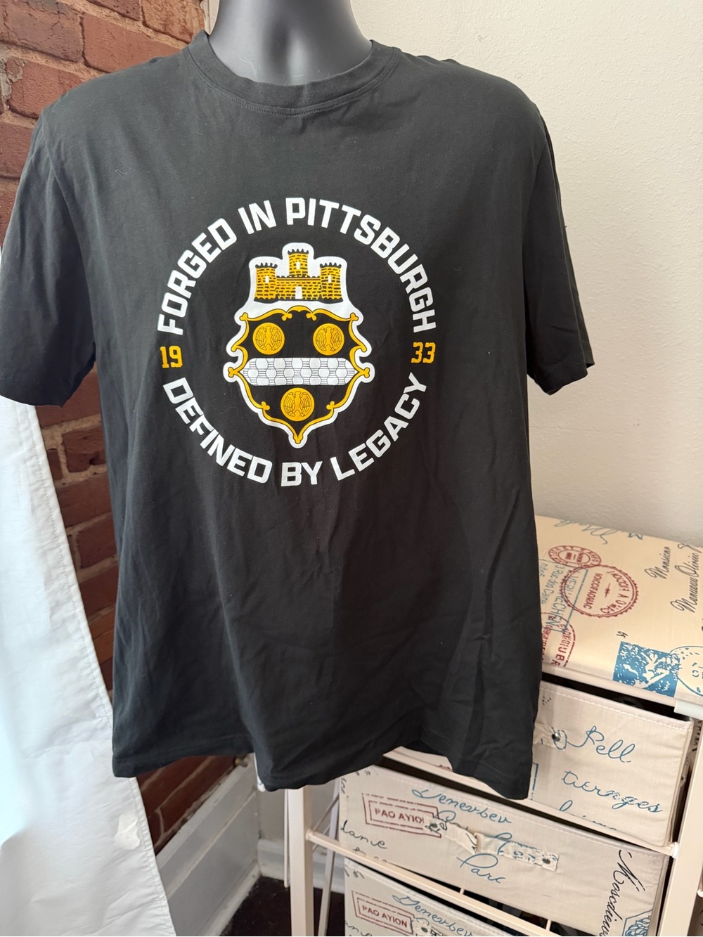 New Era Black Short Sleeve Tee with Yellow & White Pittsburgh Crest
